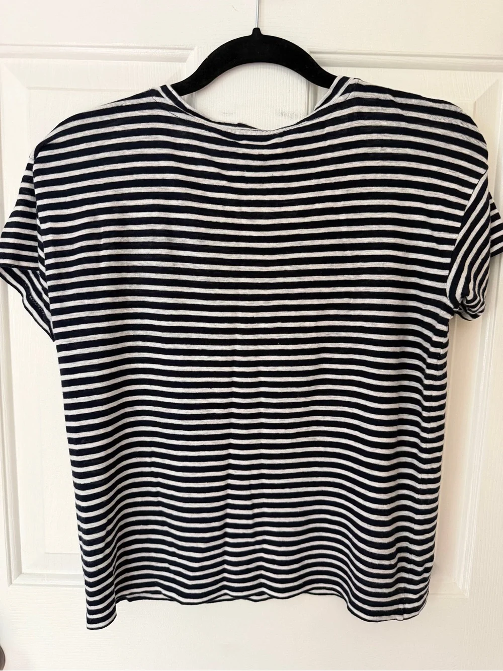 JCrew Navy and White Striped Short Sleeve Linen tee